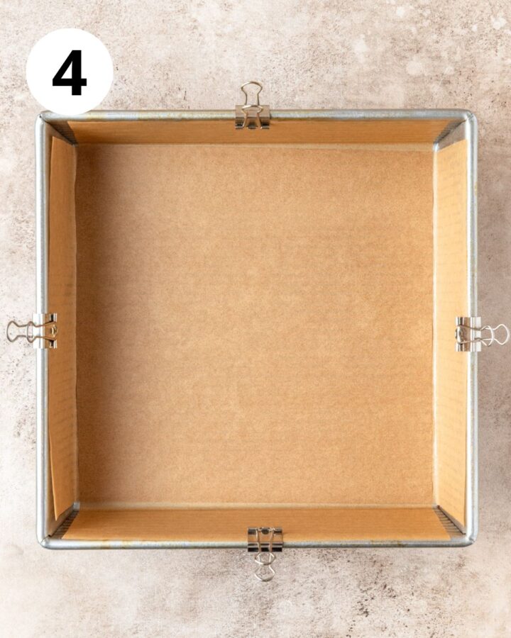 parchment lined square baking pan.