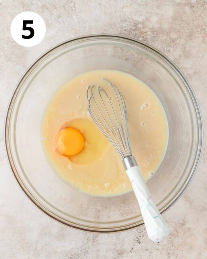 adding milk and egg to cornbread mixture. 