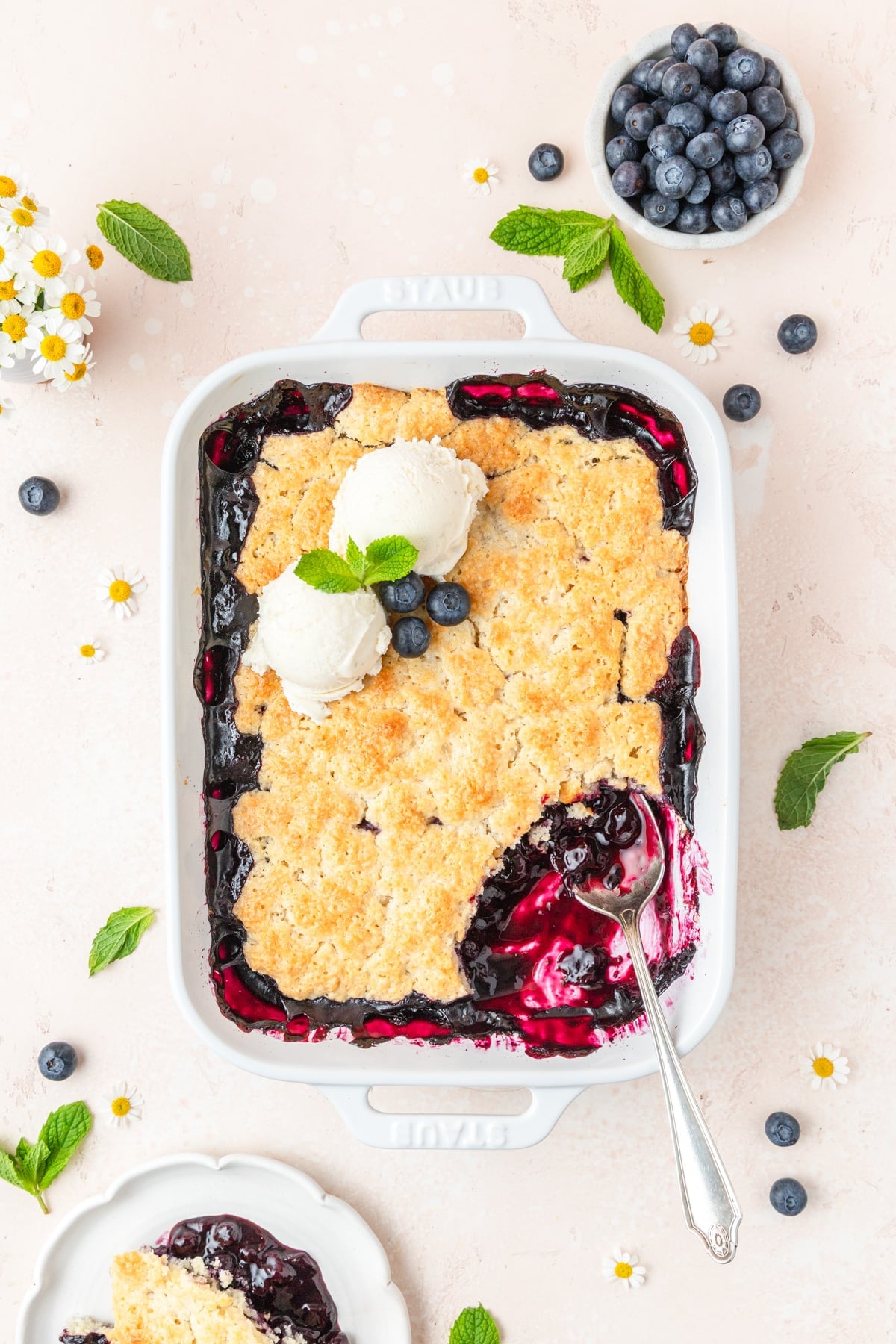 blueberry cobbler with sourdough topping.