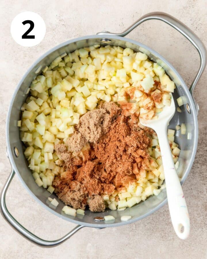 adding brown sugar and cinnamon to apples.