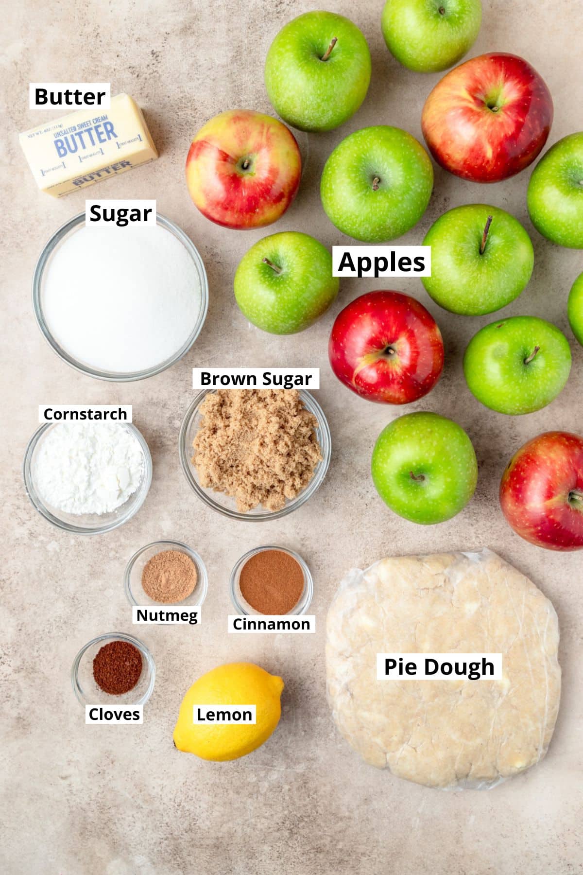 ingredients for slab apple pie.